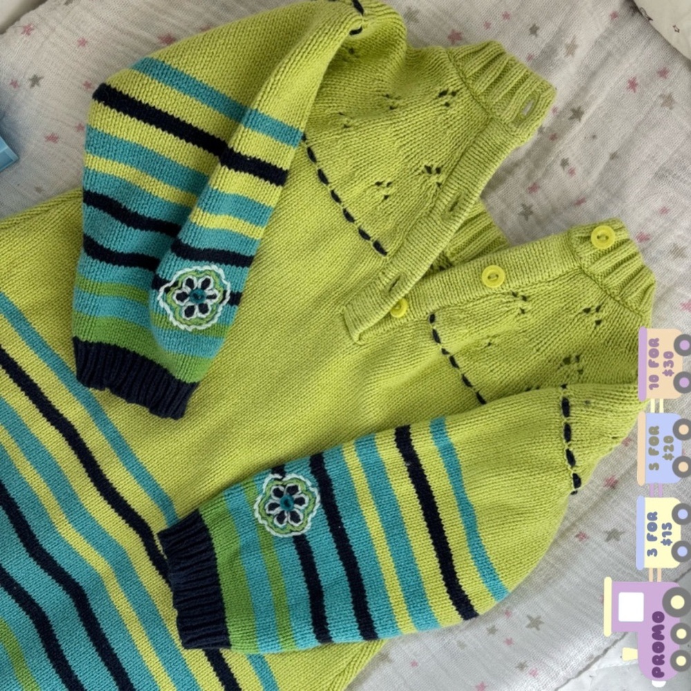 ⭒ 18-24M Gusti Unique Knit Dress Floral Embroidered Long Sleeves with Bird ⭒